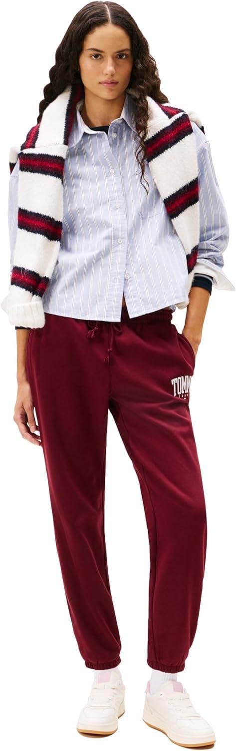 imageTommy Jeans Womens Regular Logo Jogger Sweatpants with Drawstring TiesDeep Rouge
