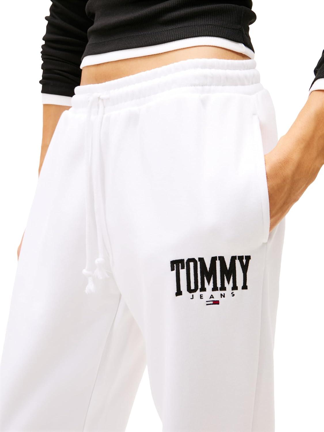 imageTommy Jeans Womens Regular Logo Jogger Sweatpants with Drawstring TiesOptic White