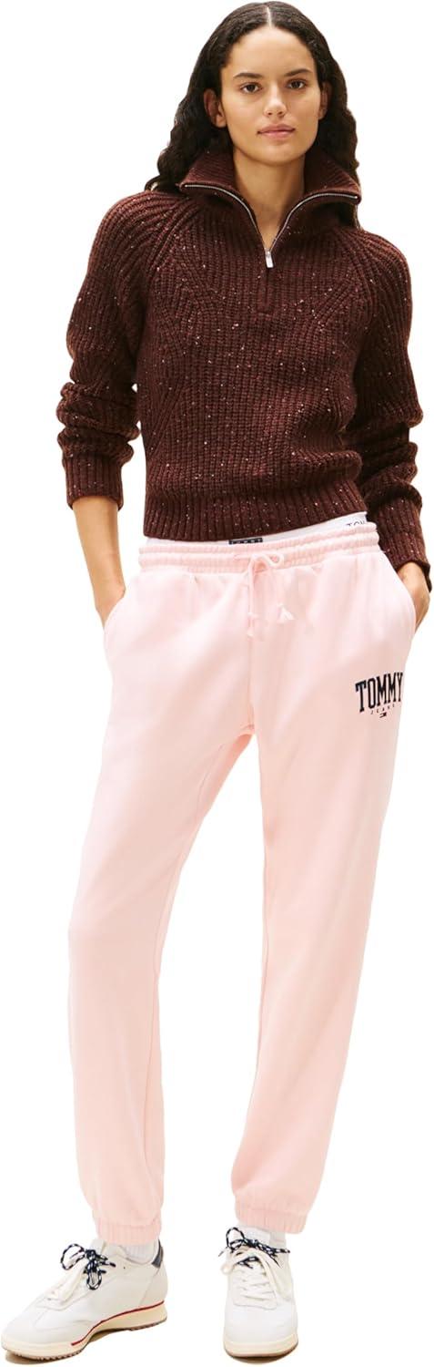 imageTommy Jeans Womens Regular Logo Jogger Sweatpants with Drawstring TiesPink Dream