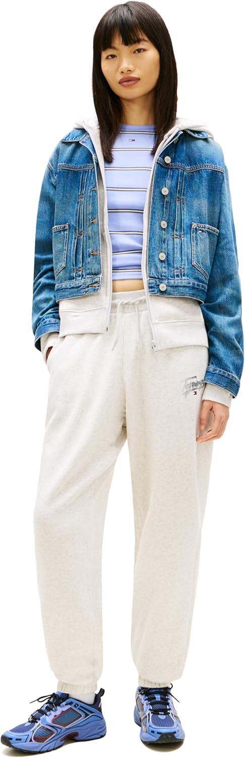 imageTommy Jeans Womens Relaxed Printed Logo Jogger SweatpantsLight Grey Heather