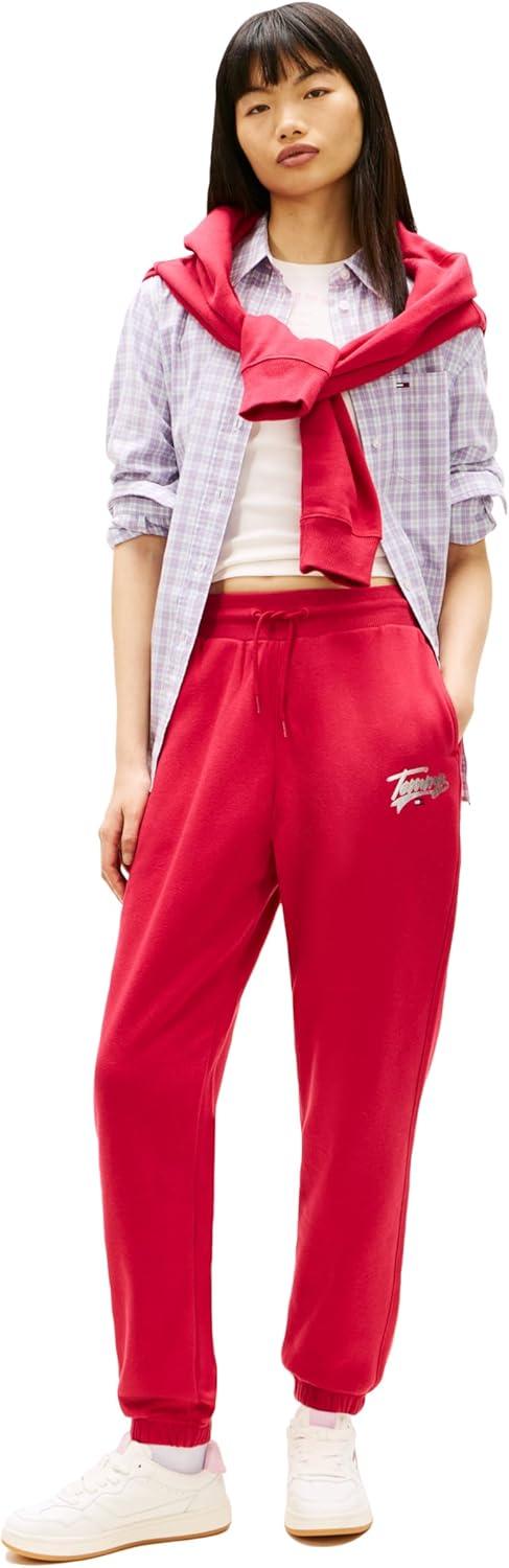 imageTommy Jeans Womens Relaxed Printed Logo Jogger SweatpantsRuby Rhubarb
