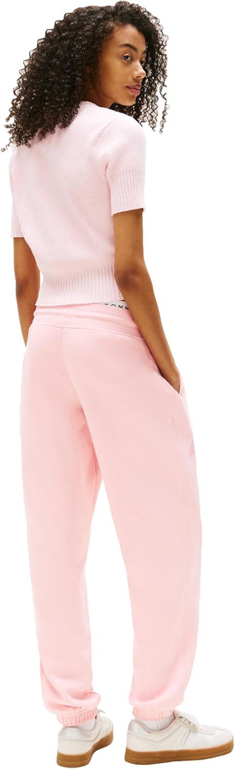 imageTommy Jeans Womens Relaxed Script Logo Jogger Sweatpants with Drawstring TiesBallet Pink