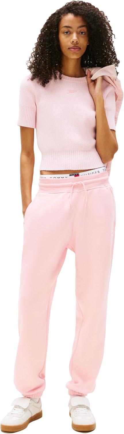 imageTommy Jeans Womens Relaxed Script Logo Jogger Sweatpants with Drawstring TiesBallet Pink