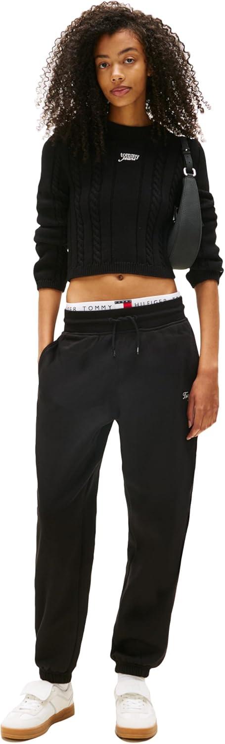 imageTommy Jeans Womens Relaxed Script Logo Jogger Sweatpants with Drawstring TiesBlack