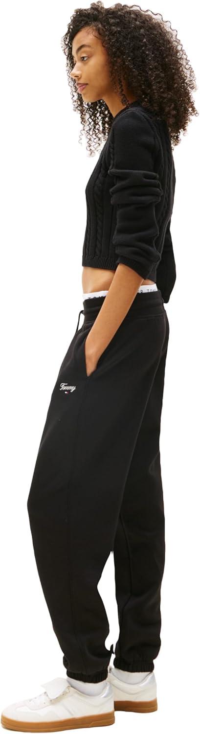 imageTommy Jeans Womens Relaxed Script Logo Jogger Sweatpants with Drawstring TiesBlack