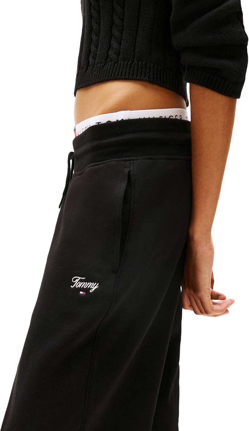 imageTommy Jeans Womens Relaxed Script Logo Jogger Sweatpants with Drawstring TiesBlack