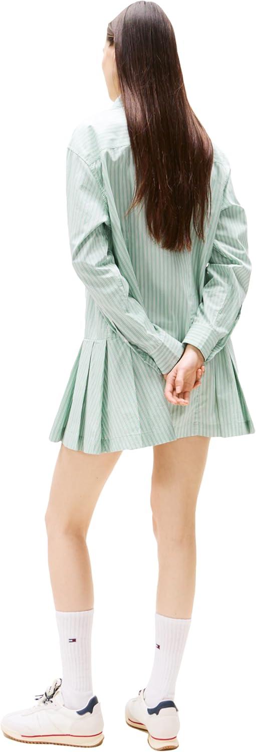 imageTommy Jeans Womens Shirt Dress with Embroidered Crest LogoCloudy Jade Stripe
