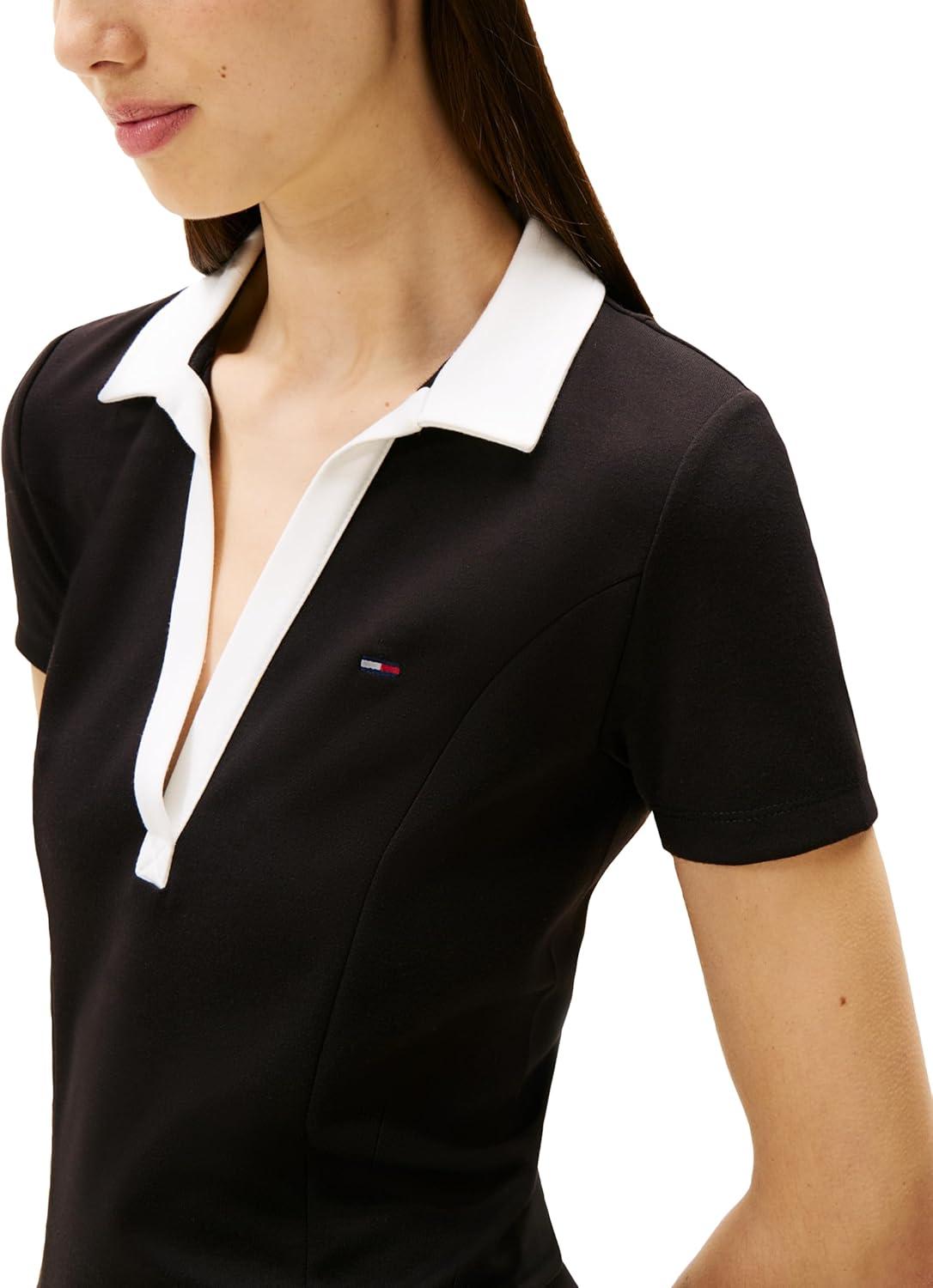 imageTommy Jeans Womens Short Sleeve Contrasting Polo Stretch Casual DressesBlack
