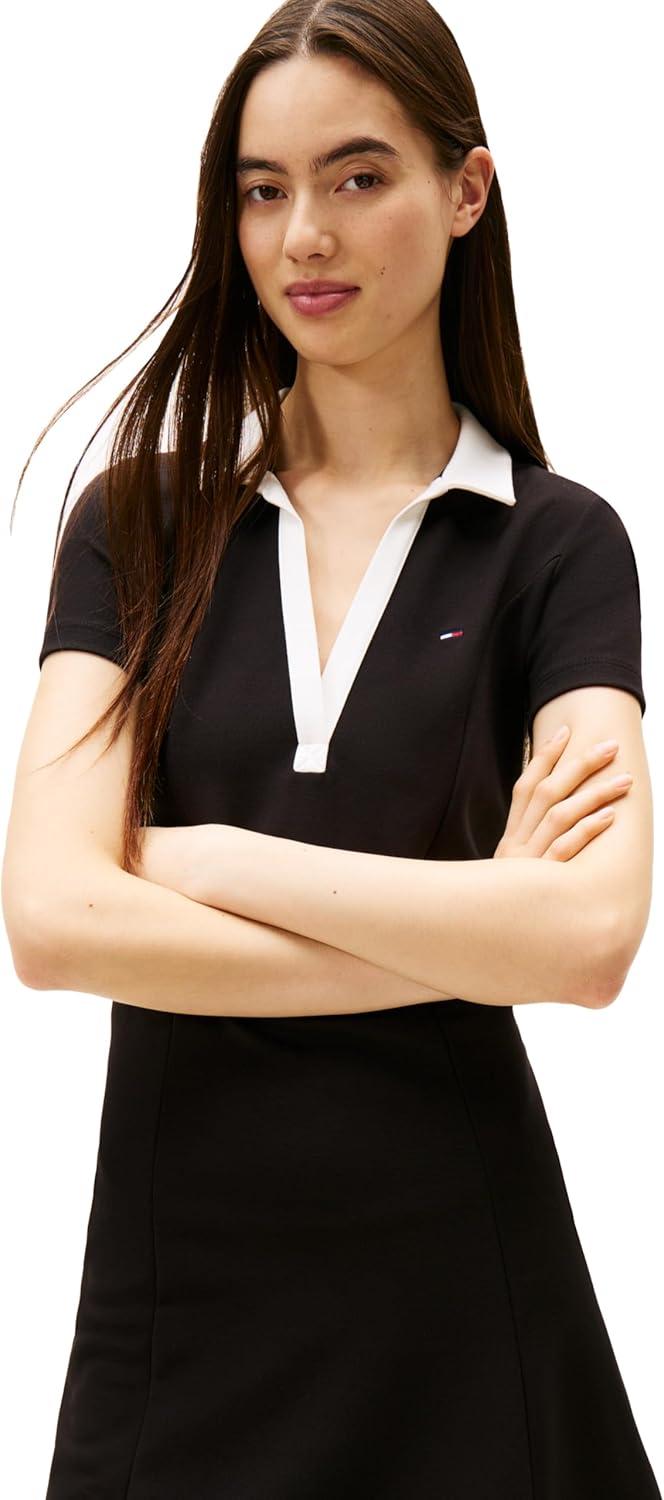 imageTommy Jeans Womens Short Sleeve Contrasting Polo Stretch Casual DressesBlack