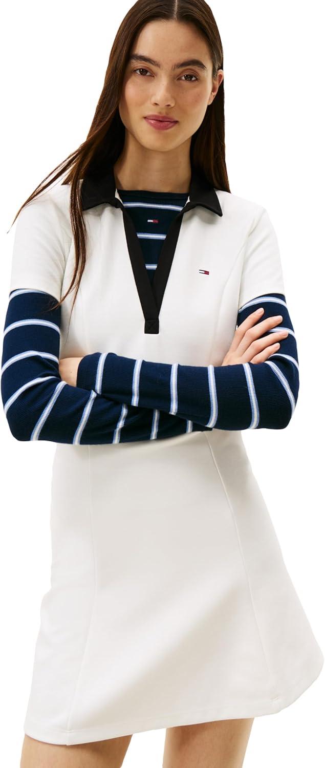 imageTommy Jeans Womens Short Sleeve Contrasting Polo Stretch Casual DressesEcru