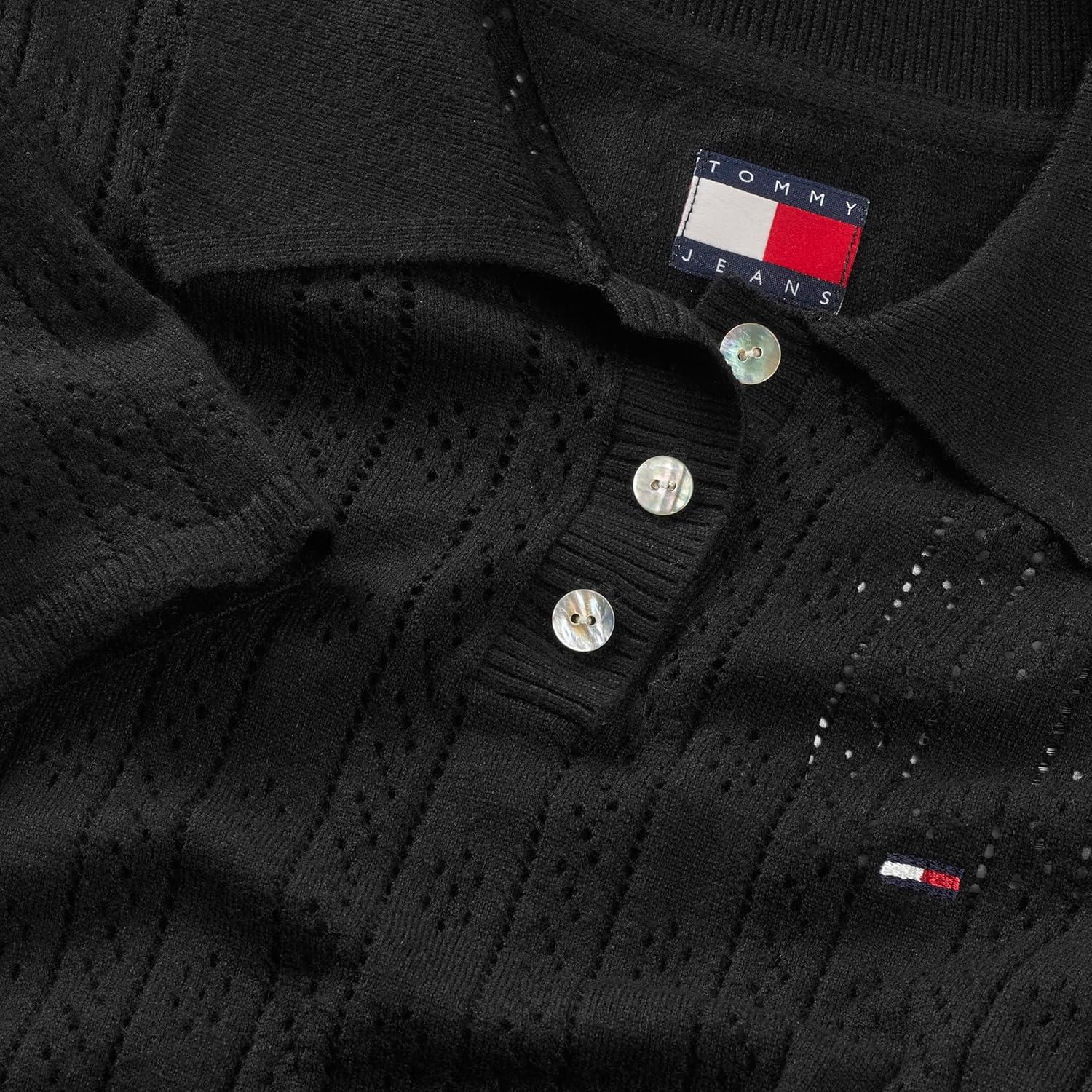 imageTommy Jeans Womens Short Sleeve Knit Polo with Texture DetailsBlack