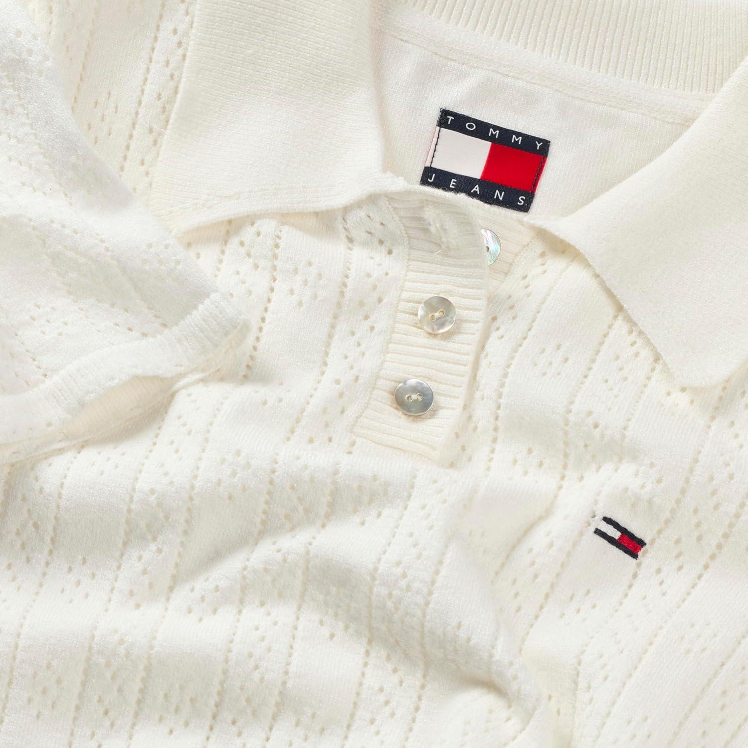 imageTommy Jeans Womens Short Sleeve Knit Polo with Texture DetailsEcru