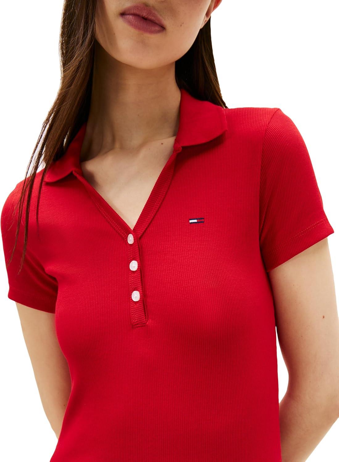 imageTommy Jeans Womens Short Sleeve Polo Dress with Stretch Summer Casual DressesSapphire Red