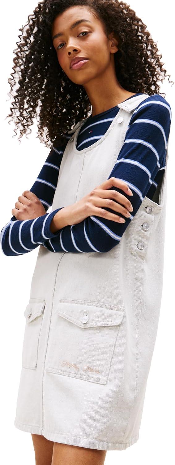 imageTommy Jeans Womens Sleeveless Pinafore Dress with PocketsDenim White