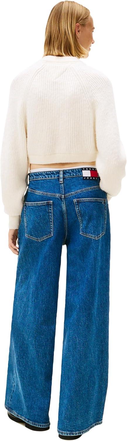 imageTommy Jeans Womens Wool Blend Pullover Crewneck Sweater with Embroidered Flag LogoAncient White