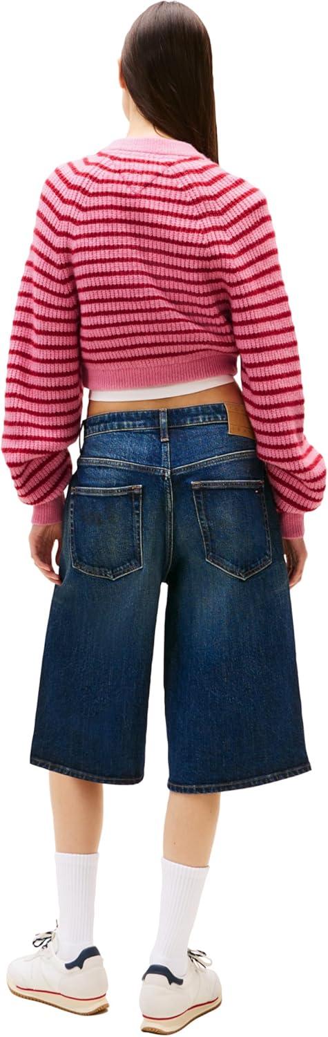 imageTommy Jeans Womens Wool Blend Pullover Crewneck Sweater with Embroidered Flag LogoMystic Pink Stripe