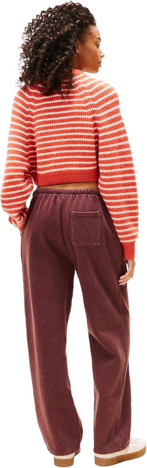 imageTommy Jeans Womens Wool Blend Pullover Crewneck Sweater with Embroidered Flag LogoRustic Coral Stripe