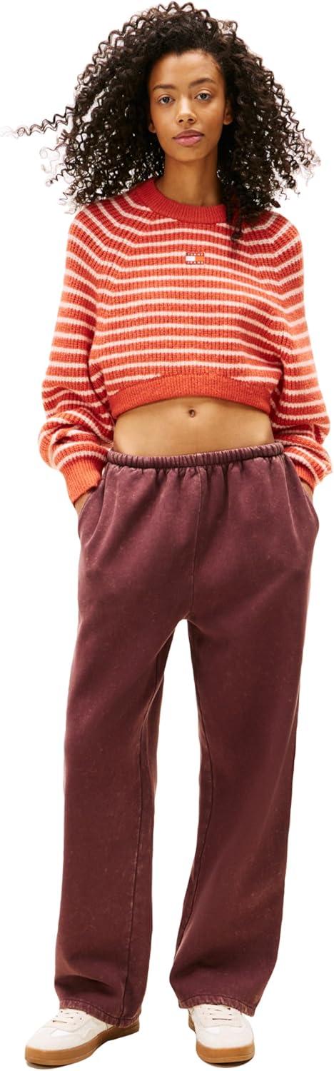 imageTommy Jeans Womens Wool Blend Pullover Crewneck Sweater with Embroidered Flag LogoRustic Coral Stripe