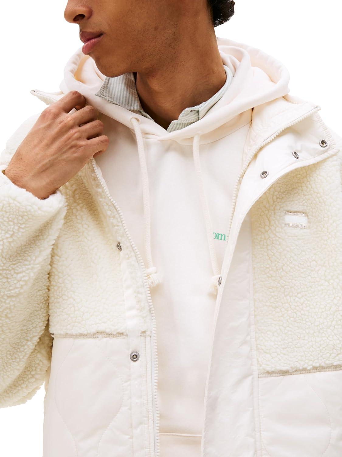 imageTommy Jeans mens Lightweight Mixed Teddy Jacket With Embroidered LogoAncient White