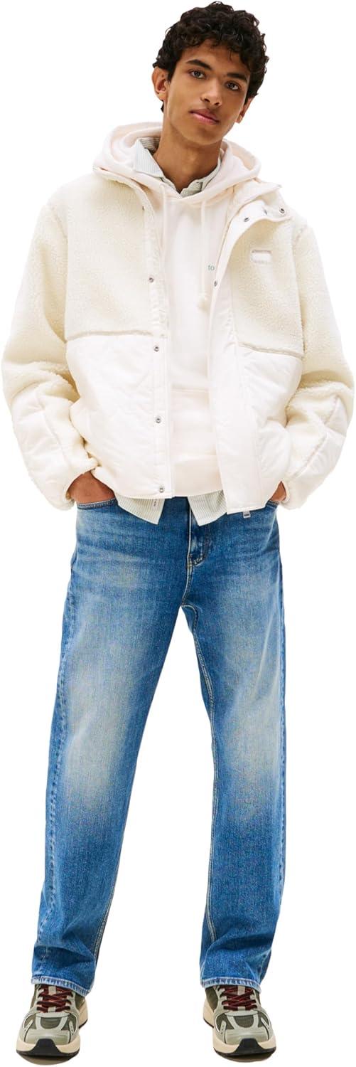 imageTommy Jeans mens Lightweight Mixed Teddy Jacket With Embroidered LogoAncient White