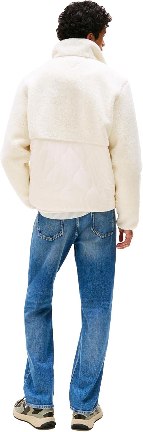imageTommy Jeans mens Lightweight Mixed Teddy Jacket With Embroidered LogoAncient White