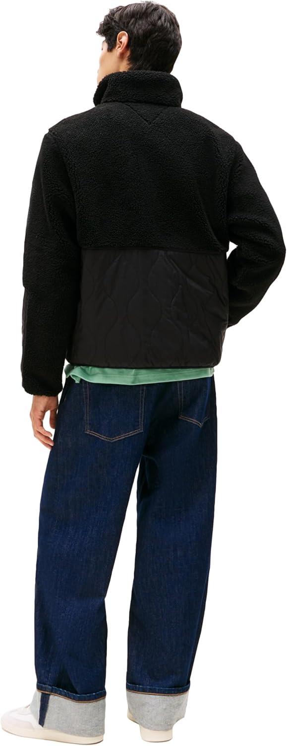 imageTommy Jeans mens Lightweight Mixed Teddy Jacket With Embroidered LogoBlack