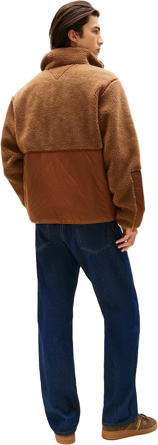 imageTommy Jeans mens Lightweight Mixed Teddy Jacket With Embroidered LogoPecan Nut