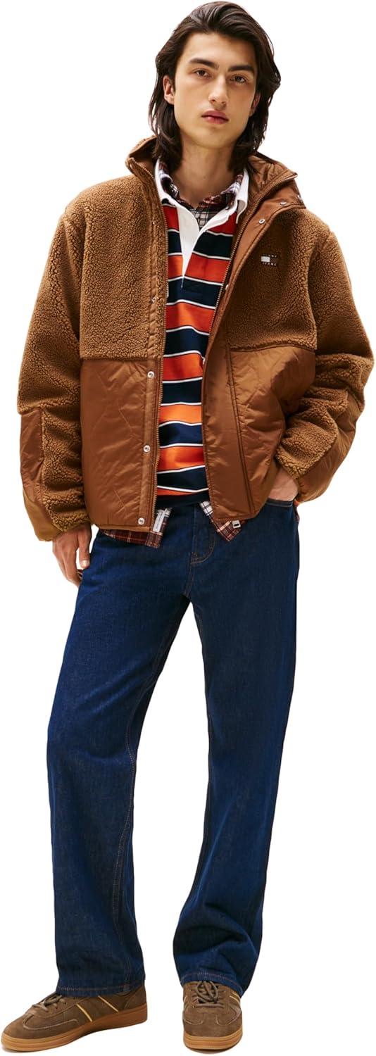 imageTommy Jeans mens Lightweight Mixed Teddy Jacket With Embroidered LogoPecan Nut