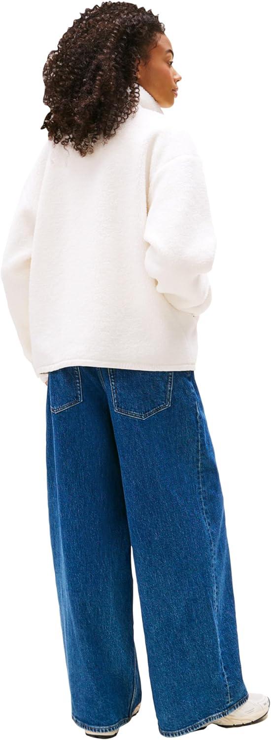 imageTommy Jeans womens Lightweight Zip Through Teddy Jacket With Badge LogoAncient White