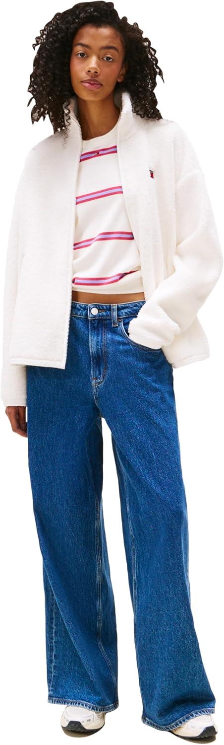 imageTommy Jeans womens Lightweight Zip Through Teddy Jacket With Badge LogoAncient White