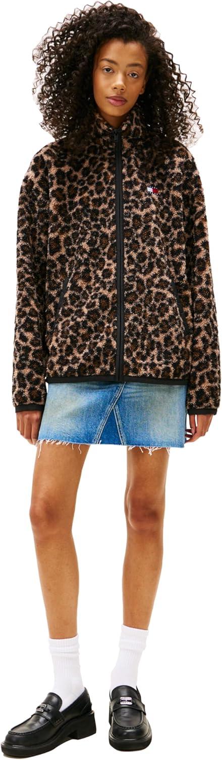 imageTommy Jeans womens Lightweight Zip Through Teddy Jacket With Badge LogoLeopard Aop