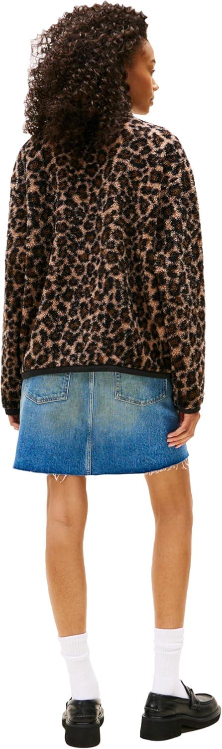 imageTommy Jeans womens Lightweight Zip Through Teddy Jacket With Badge LogoLeopard Aop