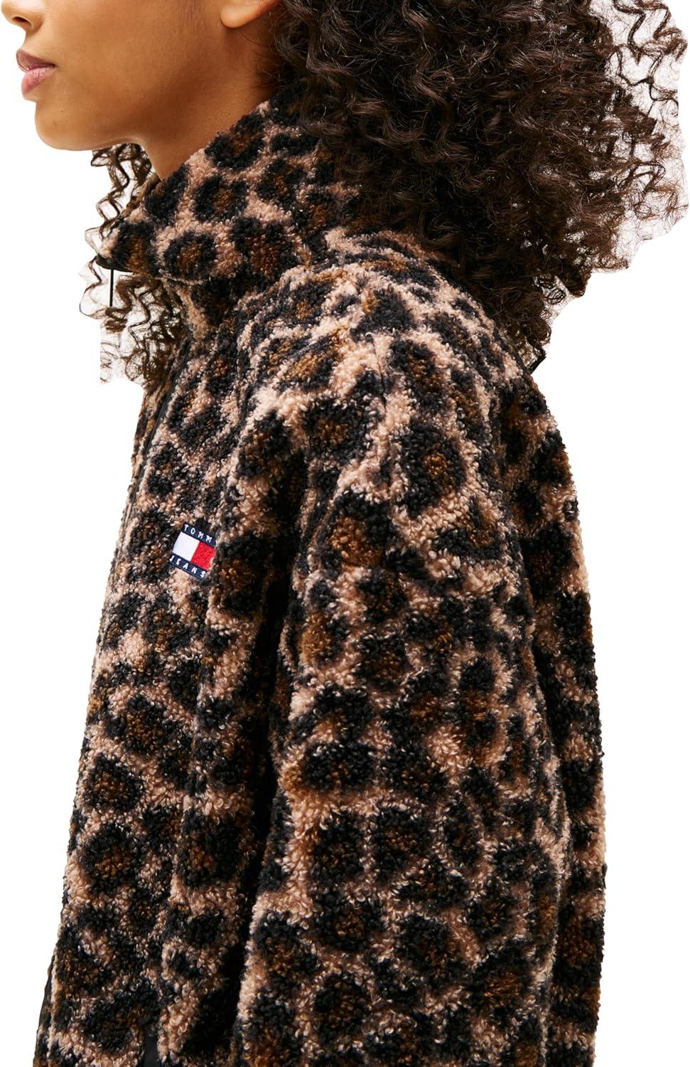imageTommy Jeans womens Lightweight Zip Through Teddy Jacket With Badge LogoLeopard Aop