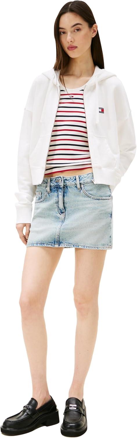 imageTommy Jeans womens Medium Weight Cropped Zip Hoodie With Embroidered Flag LogoEcru
