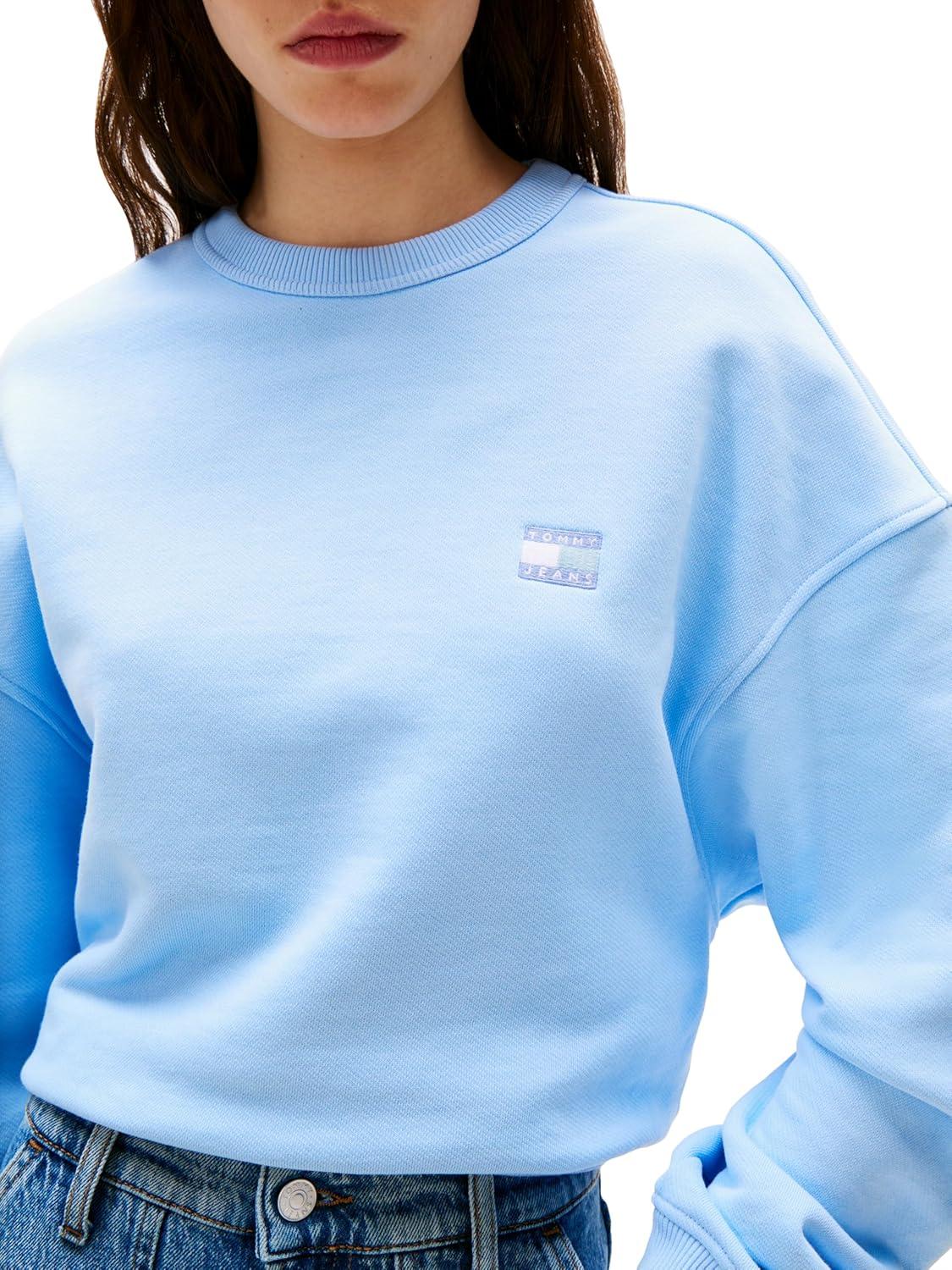 imageTommy Jeans womens Medium Weight Pullover Crewneck With Embroidered Flag LogoLight Powdery Blue Tonal