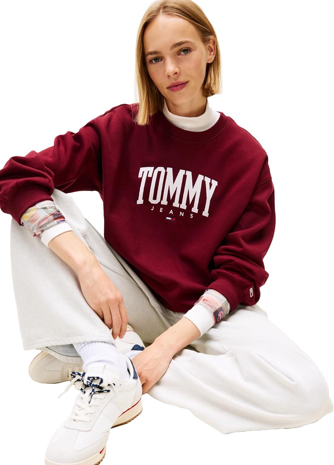 imageTommy Jeans womens Medium Weight Pullover Crewneck With Printed LogoDeep Rouge