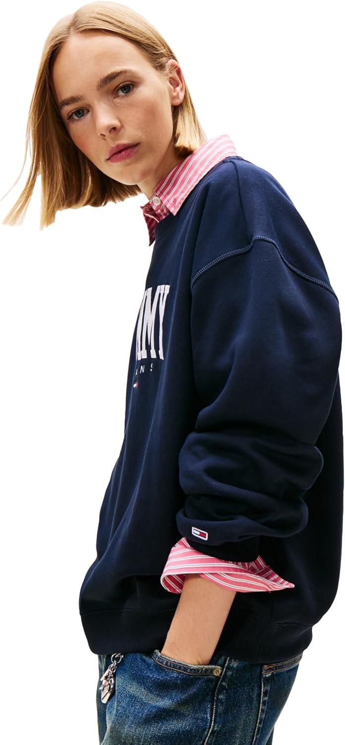imageTommy Jeans womens Medium Weight Pullover Crewneck With Printed LogoDesert Sky