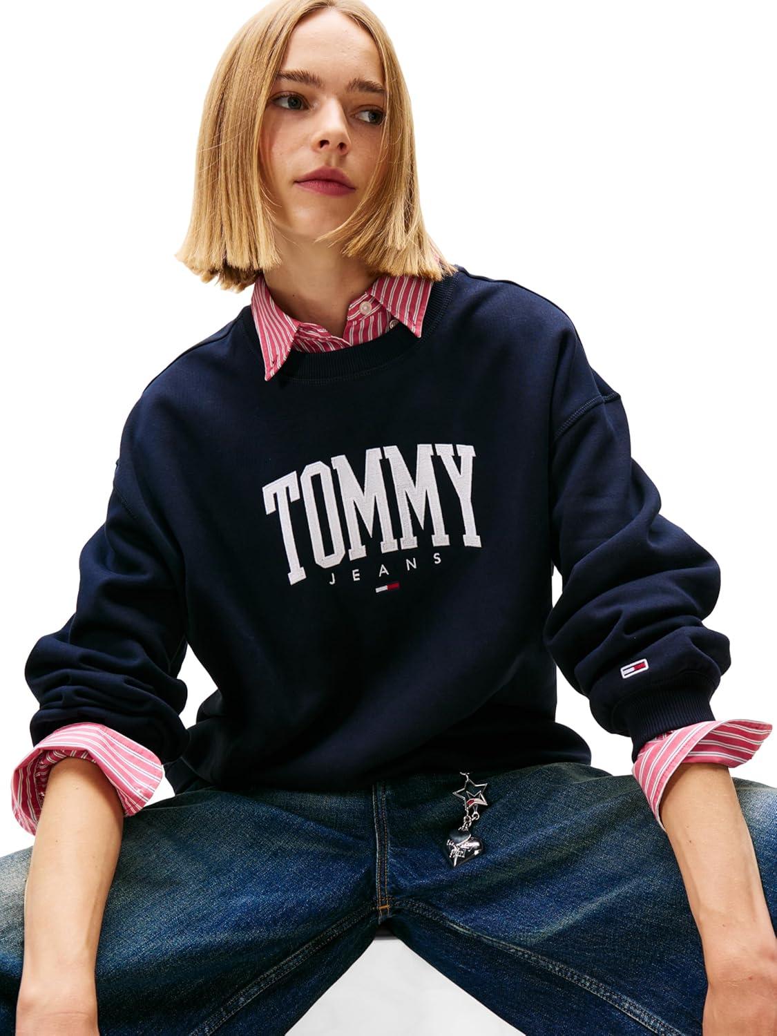 imageTommy Jeans womens Medium Weight Pullover Crewneck With Printed LogoDesert Sky