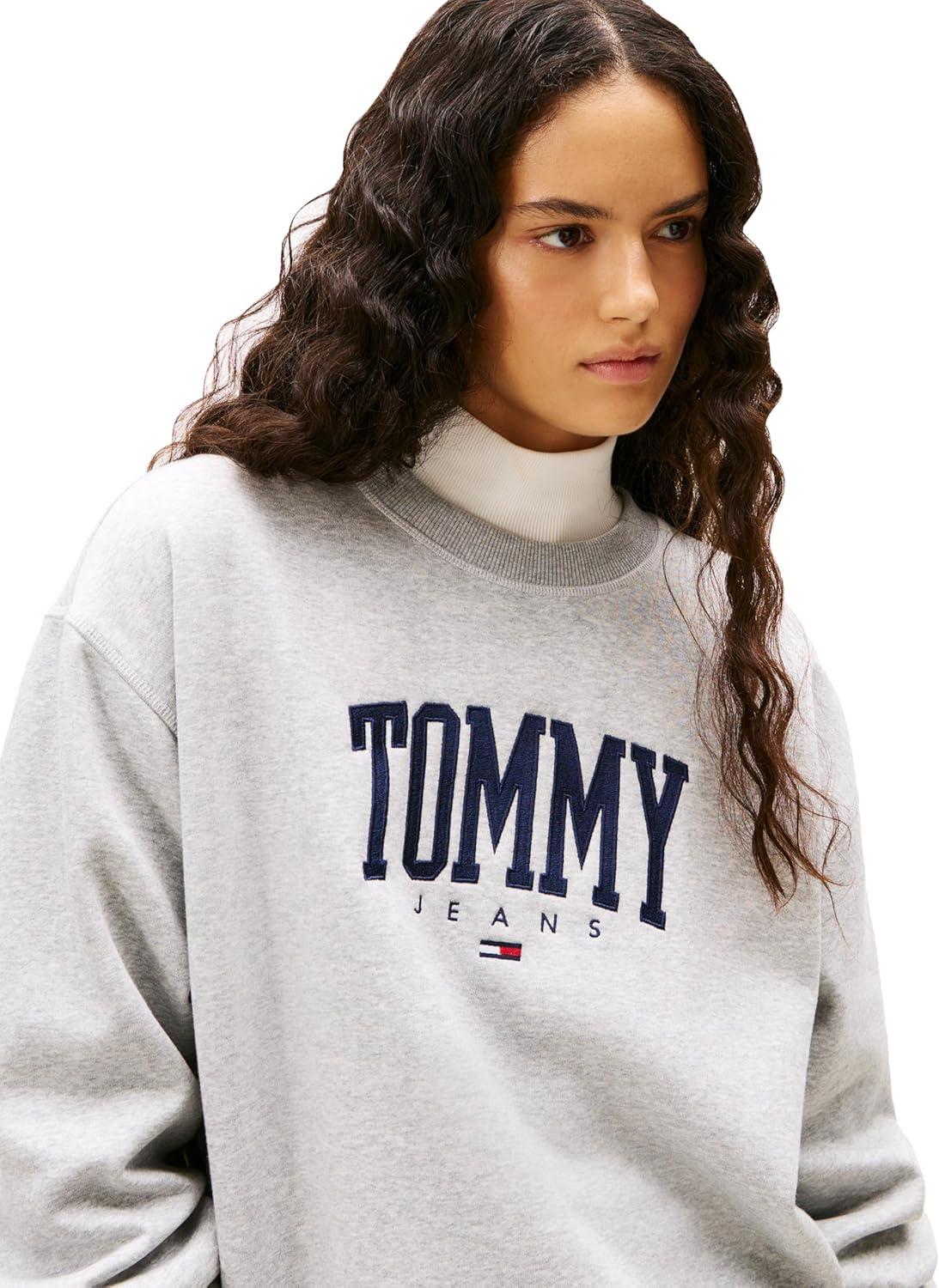 imageTommy Jeans womens Medium Weight Pullover Crewneck With Printed LogoLight Grey Heather