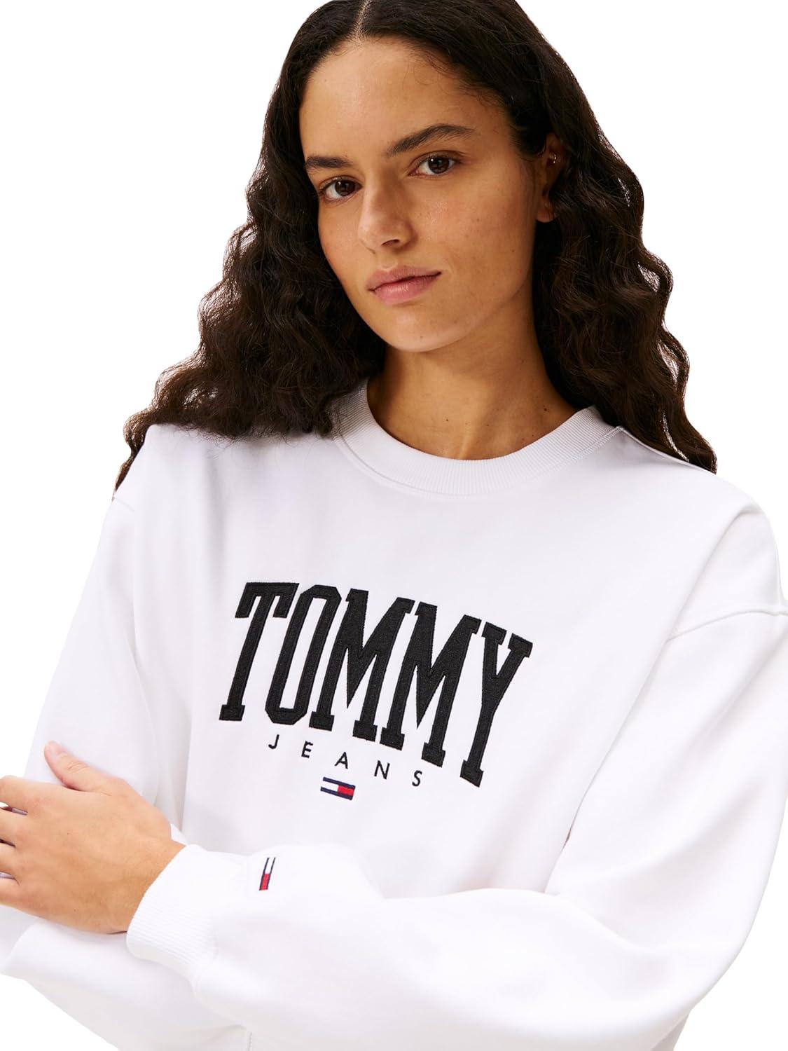 imageTommy Jeans womens Medium Weight Pullover Crewneck With Printed LogoOptic White