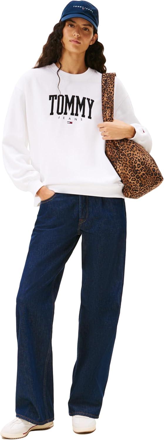 imageTommy Jeans womens Medium Weight Pullover Crewneck With Printed LogoOptic White