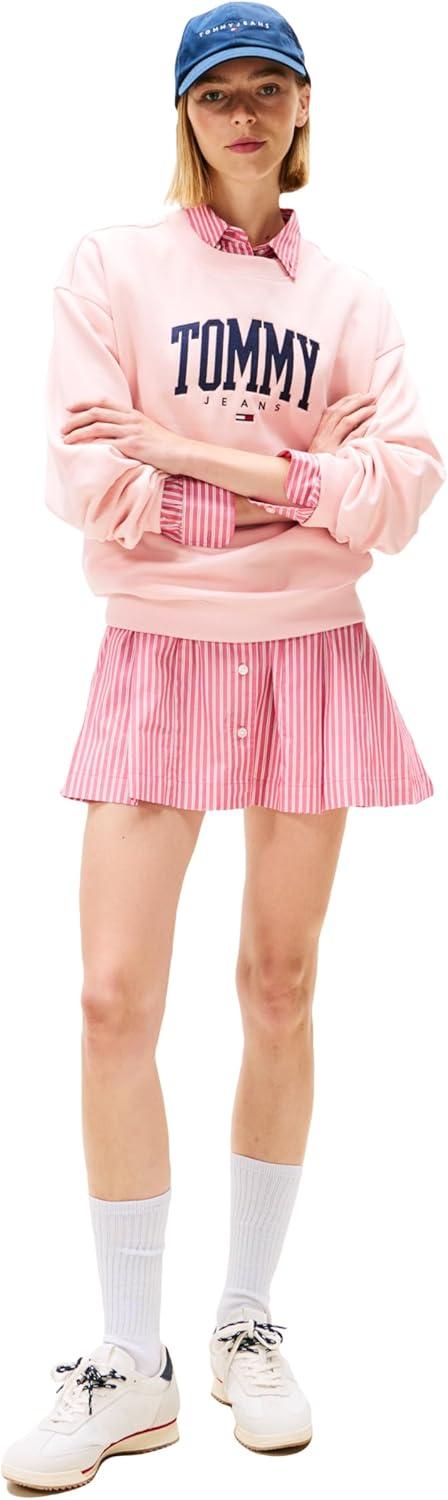 imageTommy Jeans womens Medium Weight Pullover Crewneck With Printed LogoPink Dream
