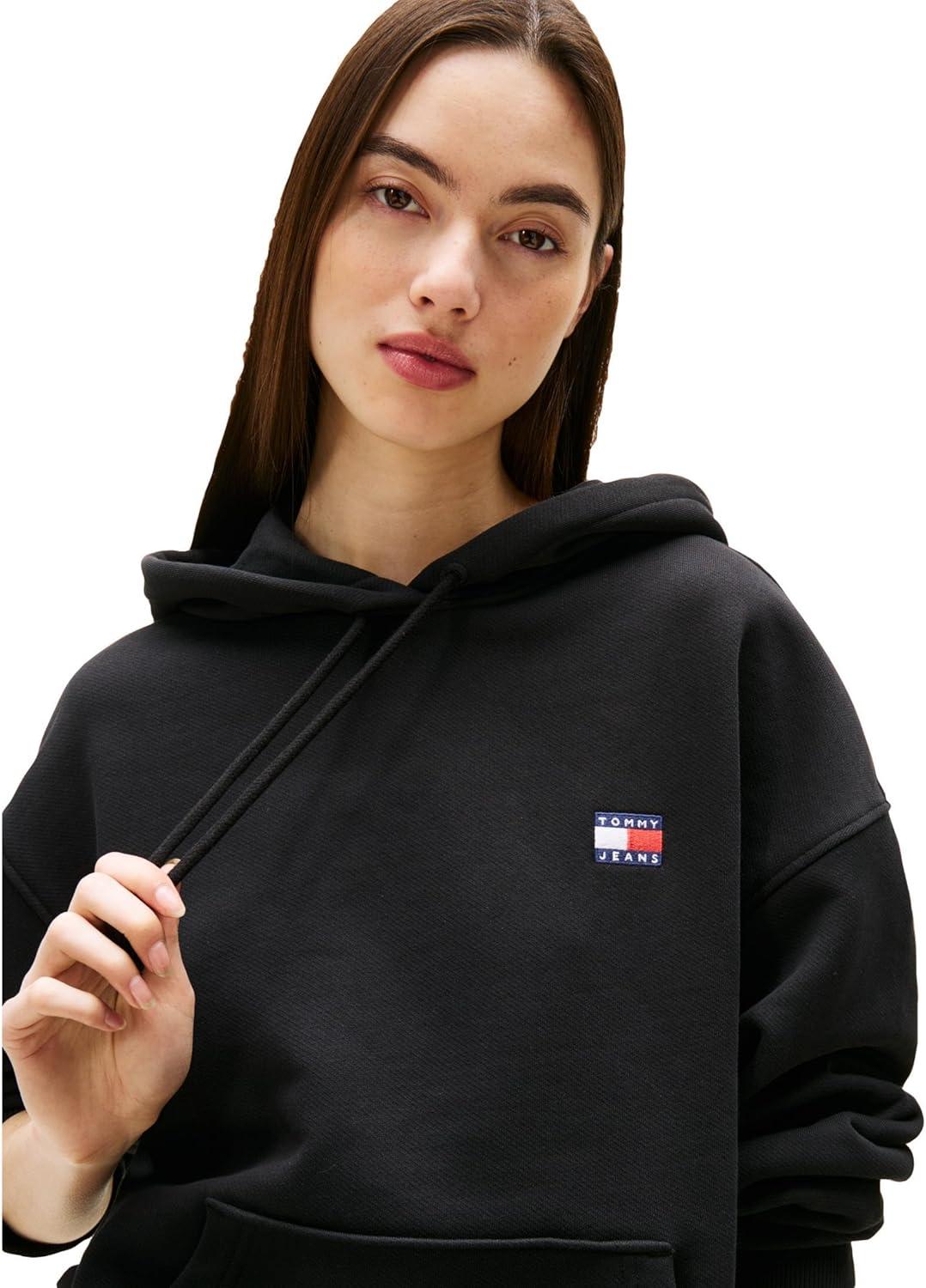 imageTommy Jeans womens Medium Weight Pullover Hoodie With Embroidered Flag LogoBlack