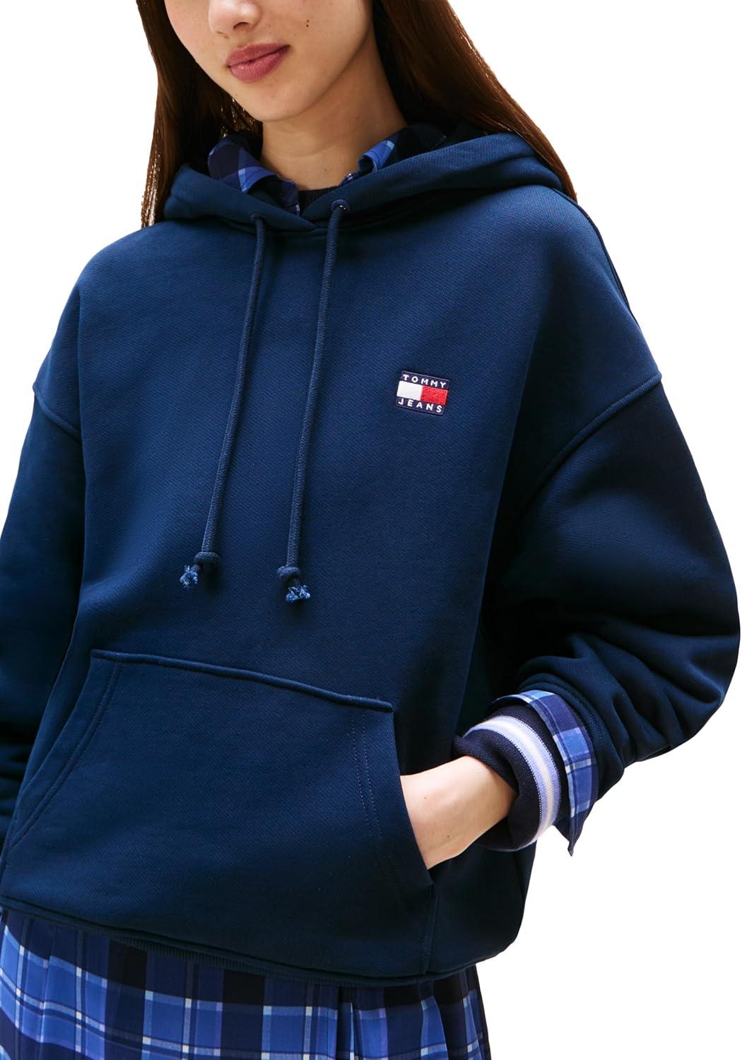 imageTommy Jeans womens Medium Weight Pullover Hoodie With Embroidered Flag LogoDark Night Navy