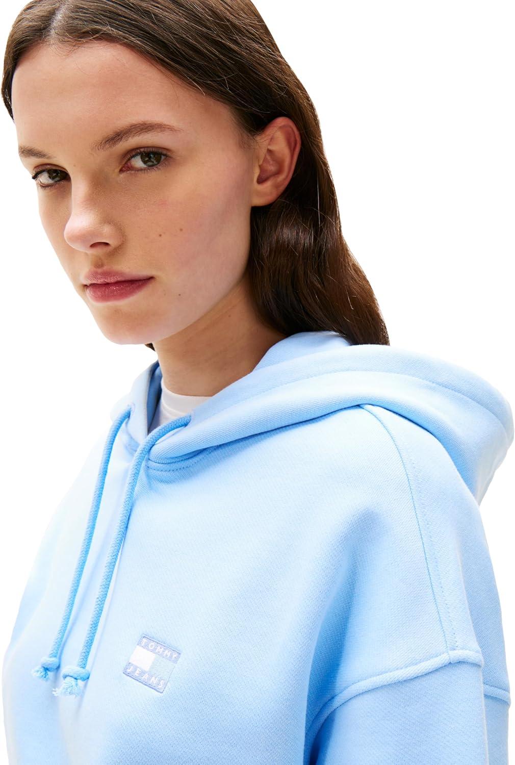 imageTommy Jeans womens Medium Weight Pullover Hoodie With Embroidered Flag LogoLight Powdery Blue Tonal