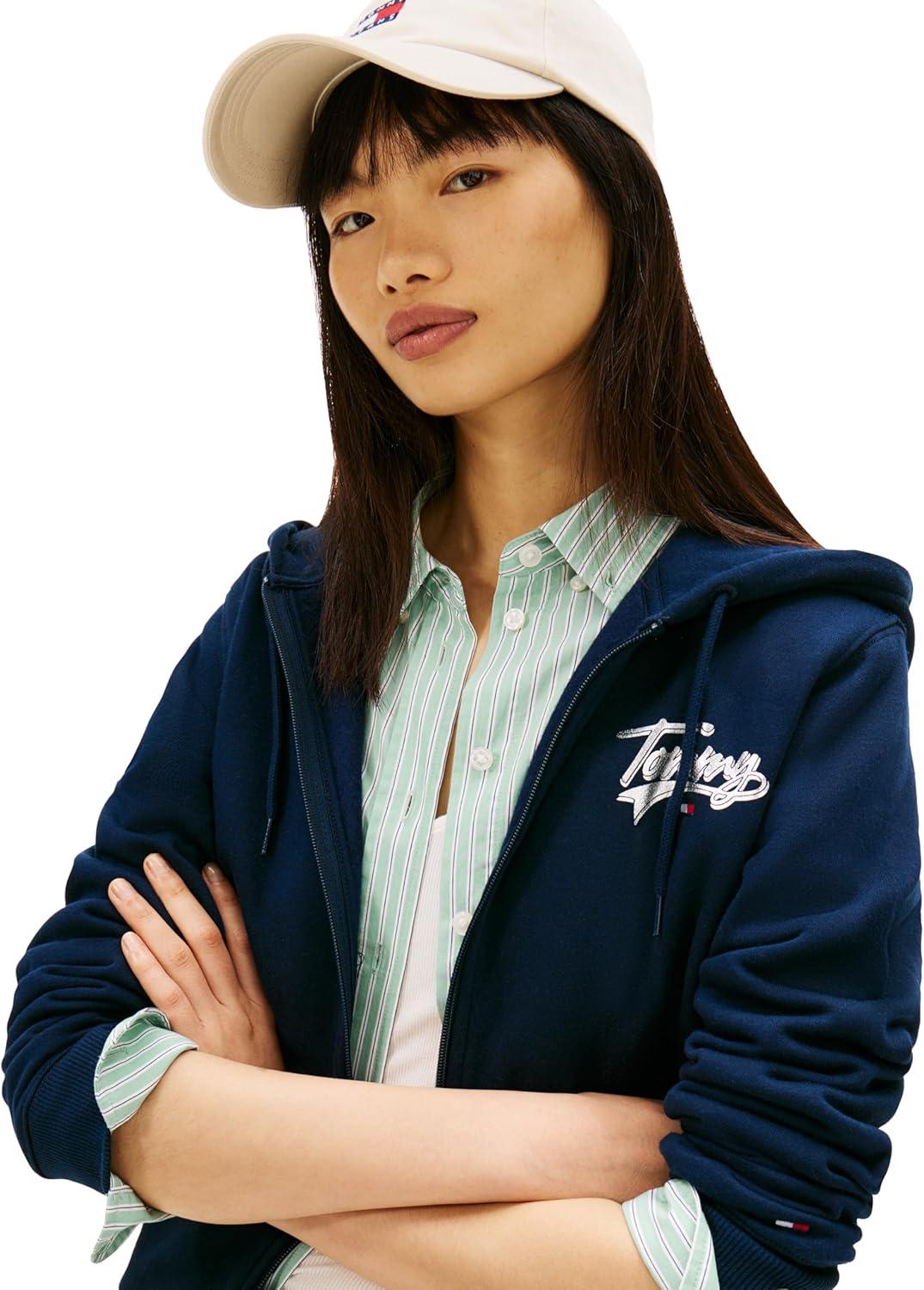 imageTommy Jeans womens Medium Weight Zip Up Hoodie With Printed Logo and DrawstringDark Night Navy