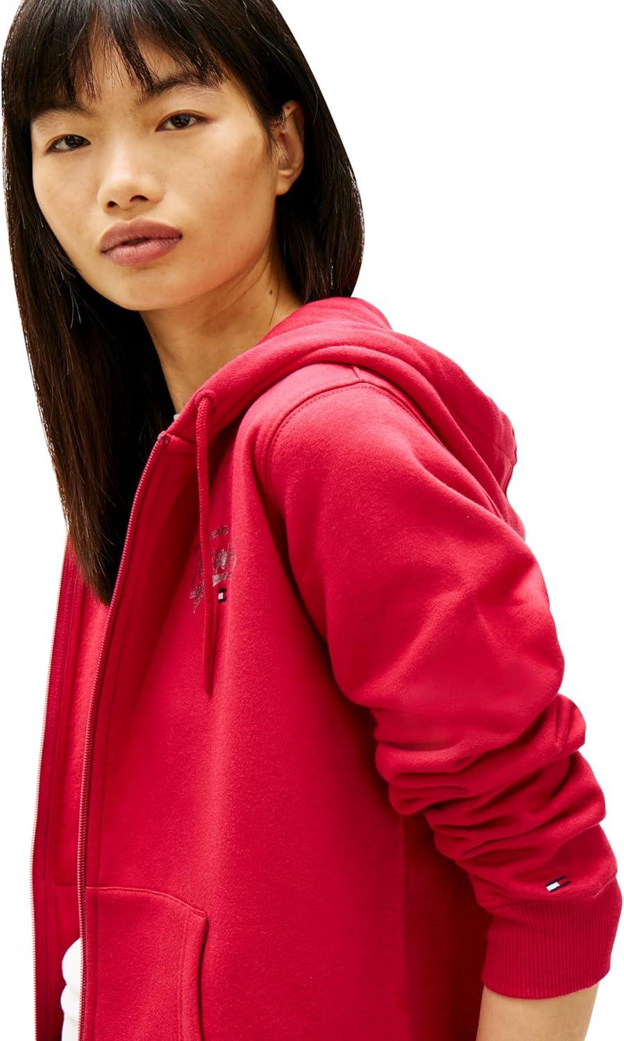 imageTommy Jeans womens Medium Weight Zip Up Hoodie With Printed Logo and DrawstringRuby Rhubarb