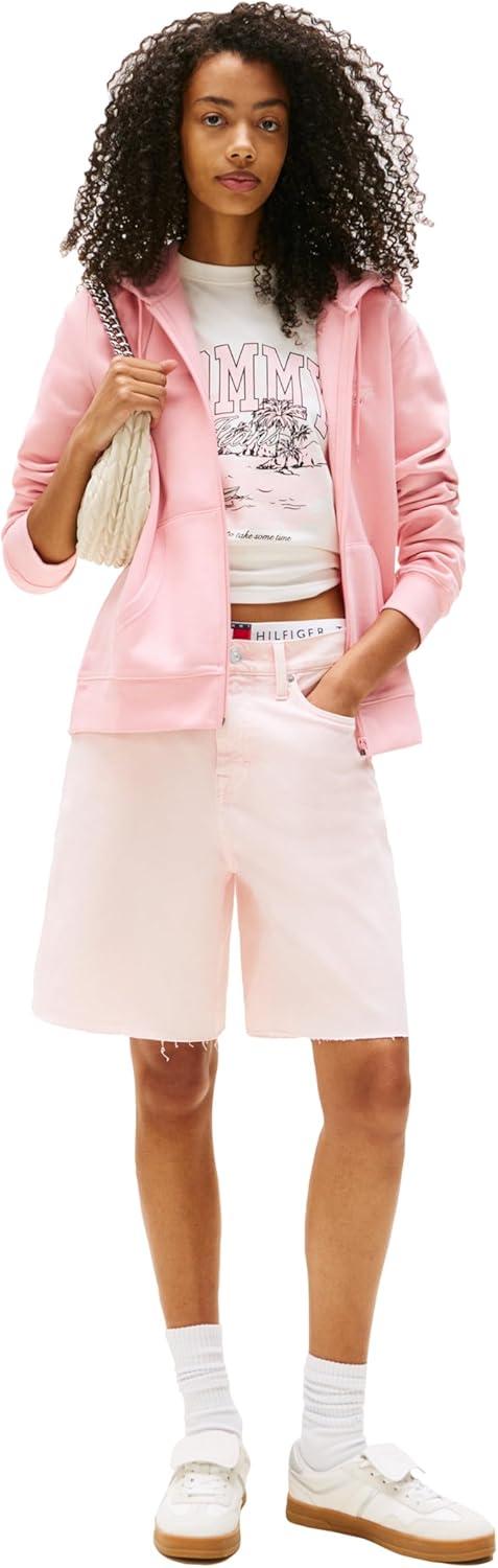 imageTommy Jeans womens Medium Weight Zip Up Hoodie With Script Logo and DrawstringBallet Pink