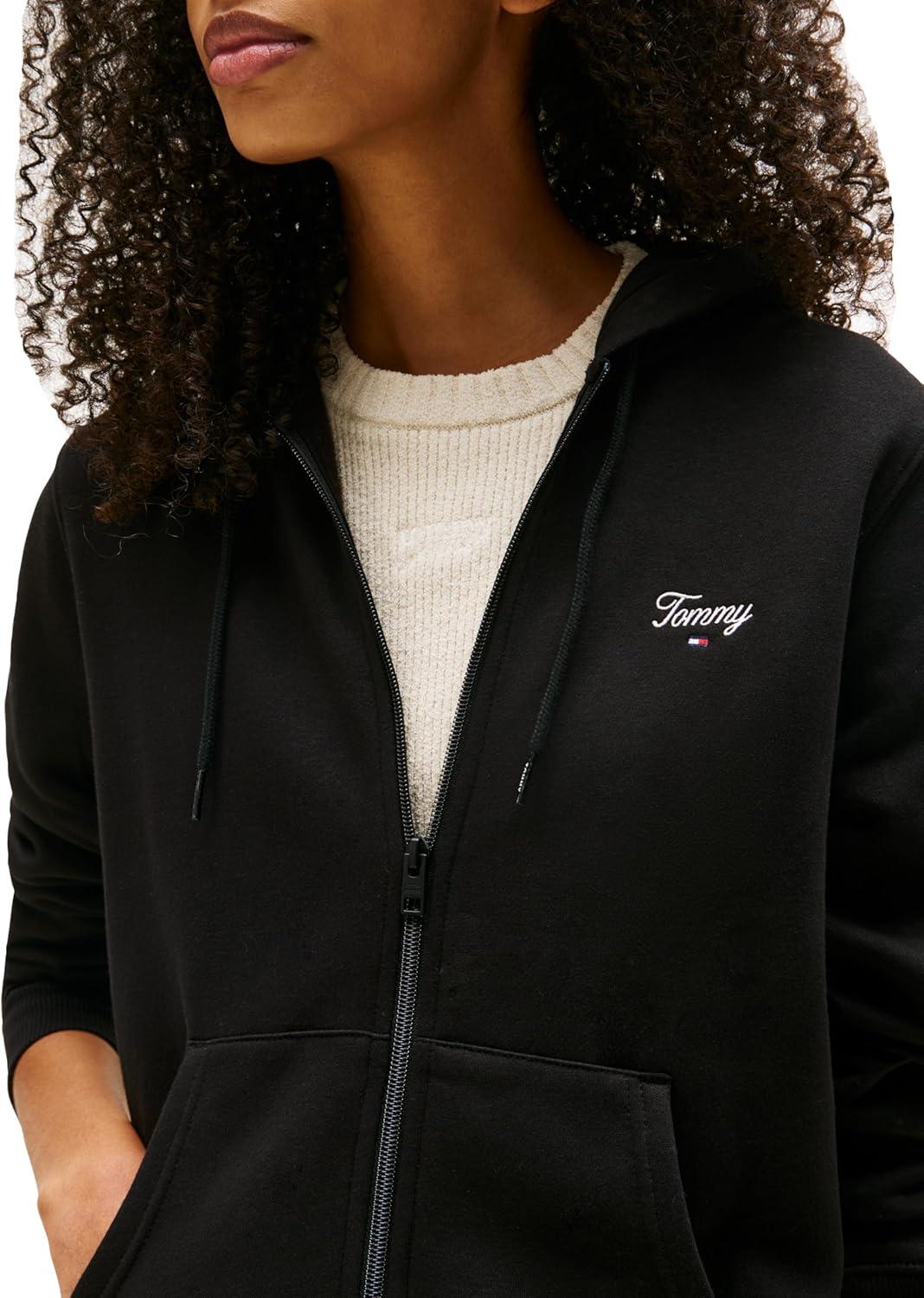 imageTommy Jeans womens Medium Weight Zip Up Hoodie With Script Logo and DrawstringBlack