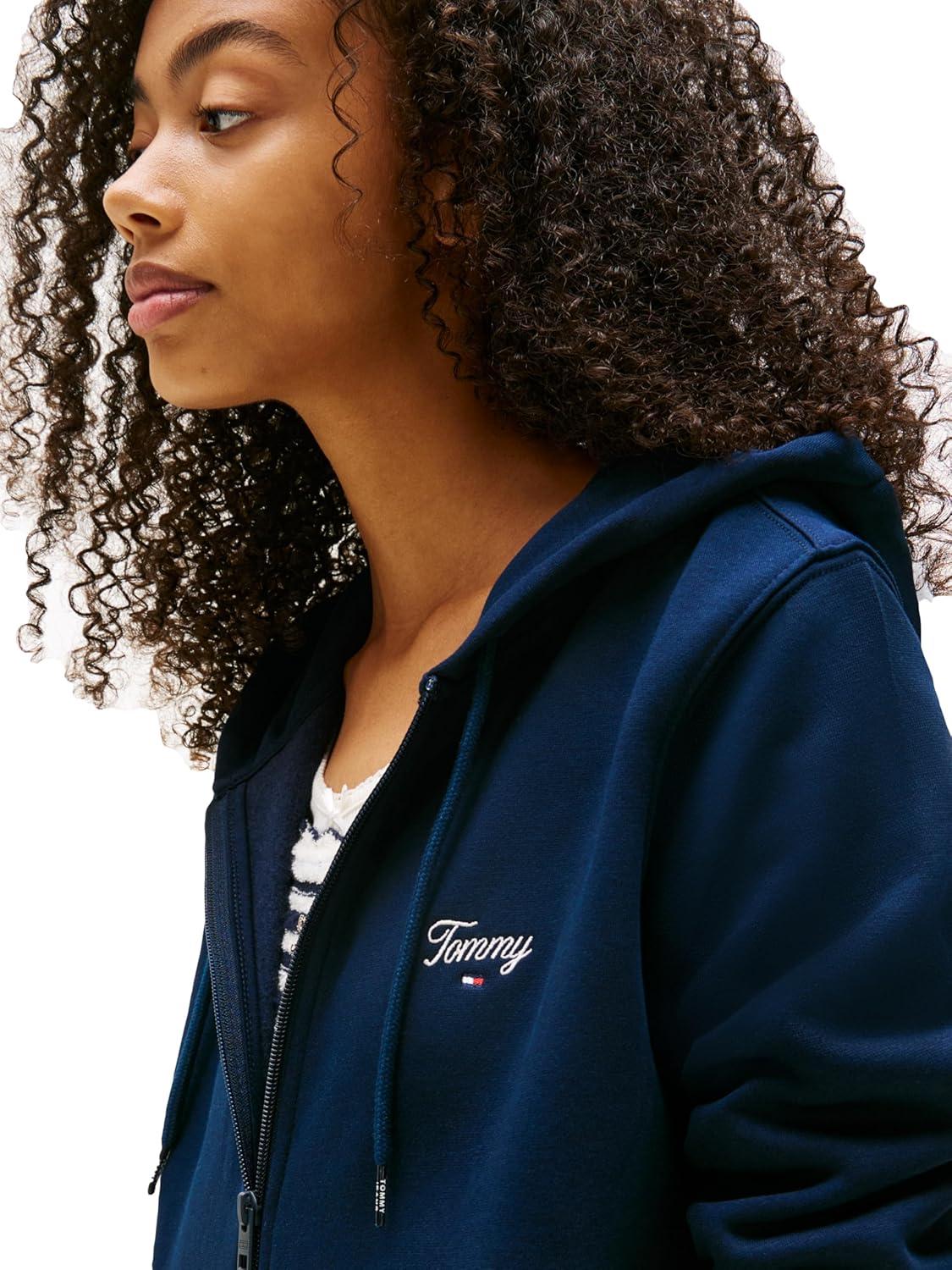 imageTommy Jeans womens Medium Weight Zip Up Hoodie With Script Logo and DrawstringDark Night Navy